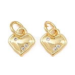 Brass Micro Pave Clear Cubic Zirconia Pendants, Heart with Cross Charms, Long-Lasting Plated, Rack Plating, Lead Free & Cadmium Free, Real 18K Gold Plated, 8x8x1.7mm, Hole: 3.5mm(KK-L275-71D-G)