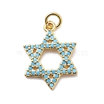 Brass Micro Pave Cubic Zirconia Pendants, Star of David Charms, Long-Lasting Plated, Rack Plating, Lead Free & Cadmium Free, with Jump Ring, Real 18K Gold Plated, 18x13.5x2mm(KK-H529-09G)