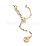 Brass Cable Chain Extender, End Chains with Lobster Claw Clasps & Glass Heart Chain Tabs & Slider Beads, Cadmium Free & Nickel Free & Lead Free, Real 18K Gold Plated, 68mm(KK-H455-60G)