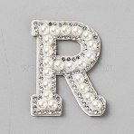 Letter Hotfix Rhinestone, Rhinestone & Acrylic Imitation Pearl Appliques, Costume Accessories, Letter R, 46x35x6mm(PATC-PH0003-53R)