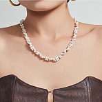 304 Stainless Steel & Imitation Pearl Woven Round Beaded Necklaces for Women, White, Golden, 15.94 inch(40.5cm)(SA-CBAAFEE-02G)