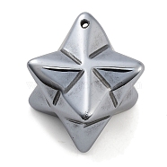 Electroplated Terahertz Stone Pendants, Merkaba Star Charms, Platinum Plated, 40.5x32.5x32mm, Hole: 1.8mm(G-P545-C01-P)