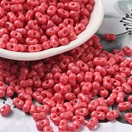 Baking Paint Glass Seed Beads, Peanut, Cerise, 5.5~6x3~3.5x3mm, Hole: 1~1.2mm, about 3877pcs/pound(SEED-K009-01A-18)