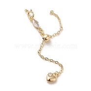 Brass Cable Chain Extender, End Chains with Lobster Claw Clasps & Glass Heart Chain Tabs & Slider Beads, Real 18K Gold Plated, 68mm(KK-H455-60G)
