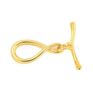 Brass Toggle Clasps, Infinity, Real 18K Gold Plated, Ring: 19.5x9.5x2mm, Hole: 2.5x1.6mm, Bar: 19.5x4.5x2mm, Hole: 1.2mm(KK-A223-05G)