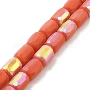 Frosted Imitation Jade Glass Beads Strands, AB Color Plated, Faceted, Column, Tomato, 8x6mm, Hole: 1.4mm, about 80pcs/strand, 25.04''(63.6cm)(GLAA-P058-07B-14)
