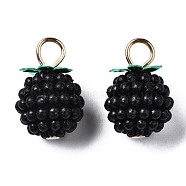 Rubberized Style ABS Plastic Pendants, with Iron Loops, Golden, Berry, Black, 18x12mm, Hole: 4x3mm(KY-N013-001A)