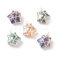Wire Wrapped Electroplate Glass Charms, Star, Silver, 15~16x13x7~7.5mm, Hole: 1.5~2mm(PALLOY-JF01649-02)