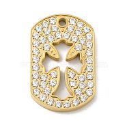 304 Stainless Steel with Rhinestone Pendants, Oval with Cross Charms, Real 14K Gold Plated, 25x16x2mm, Hole: 1.5mm(STAS-G317-01G)