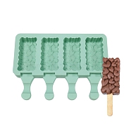 Food Grade DIY Rectangle Ice-cream Silicone Molds, Ice Pop Molds, for Making Ice Cream, 4 Cavities, Aquamarine, 129x180x23mm, Inner Diameter: 67.5x34mm(DIY-D062-03A)