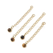 Ion Plating(IP) 316 Surgical Stainless Steel Curb Chain Extender with Natural  Tiger Eye Round Charm, Golden, 53.5mm, Hole: 2.5mm(STAS-A097-01G-01)