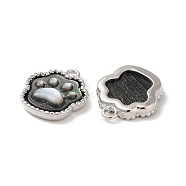 Natural Black Lip Shell Paw print Charms, Platinum Plated Brass Claw Print Charms, Black, 14x12x3mm, Hole: 1.5mm(BSHE-Z003-10B-P)