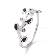Crystal Rhinestone Leaf Finger Ring with Enamel, 304 Stainless Steel Jewelry for Women, Stainless Steel Color, US Size 6~9(16.5~18.9mm)(RJEW-D120-20P)
