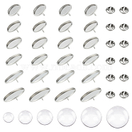 DIY Blank Dome Brooch Making Kit, Including 304 Stainless Steel Brooch Base Settings, Glass Cabochons, Stainless Steel Color, 60Pcs/box(DIY-UN0005-14)