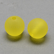 Transparent Acrylic Ball Beads, Frosted Style, Round, Yellow, 10mm, Hole: 2mm, about 938pcs/500g(FACR-R021-10mm-14)