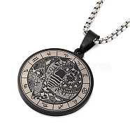 Retro Mandala 201 Stainless Steel Box Chain Constellation Pendant Necklaces for Women Men, Black, Scorpio, 28.35 inch(72cm)(NJEW-M223-01J)