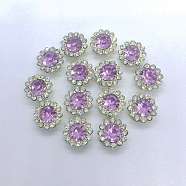 Rhinestone Buttons,  with Golden Tone Iron Findings, Flower, Violet, 11.5x6mm, Hole: 4x2mm, Pin: 2mm, 100pcs/bag(RB-WH0004-01LG-07)