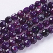 Natural Agate Beads Strands, Faceted, Dyed, Round, Indigo, 4mm, Hole: 0.5mm, about 91~93pcs/strand, 15 inch(G-G580-4mm-29)
