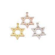 Star of David Brass Micro Pave Cubic Zirconia Pendants, for Jewish, Cadmium Free & Lead Free, Mixed Color, 20x16x2mm, Hole: 1mm(ZIRC-D030-M-RS)