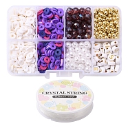 DIY Letter & Imitation Pearl & Heishi Beads Bracelet Making Kit, Including Disc Polymer Clay & Electroplate Glass & ABS Plastic Imitation Pearl & Plating Acrylic Beads, Elastic Thread, Purple, Beads: 1132pcs/set(DIY-YW0005-23D)