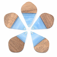 Opaque Resin & Walnut Wood Pendants, Teardrop, Cornflower Blue, 28x17.5x3mm, Hole: 1.8mm(RESI-S389-035A-C01)