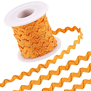 1Pc Sparkle Wavy Polyester Ribbons, with 1Pc Plastic Empty Spools, Orange, 1/4 inch(5mm), about 16.40~18.59 Yards(15~17m)/Roll(OCOR-GF0003-01F)