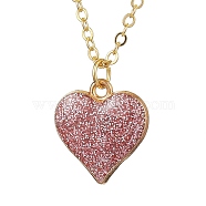 Alloy Indian Red Enamel Heart Pendant Neckiaces with Glitter Powder for Women, Golden, 16.34 inch(41.5cm)(NJEW-JN05002)