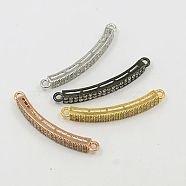 Brass Cubic Zirconia Links, Rectangle, Mixed Color, 35x4x4mm, Hole: 1mm(ZIRC-F003-04A)