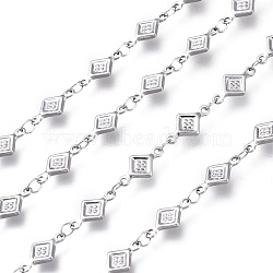 304 Stainless Steel Rhombus Link Chains, Soldered, Stainless Steel Color, 12x6x1.5mm(CHS-P011-04P)