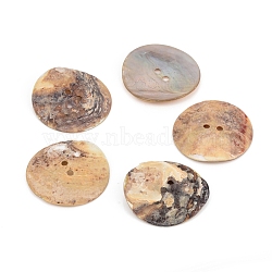 2-Hole Mother of Pearl Buttons, Natural Akoya Shell Button, DIY Accessories, Flat Round, Gray, 30x1.5~2mm, Hole: 2mm(SHEL-D078-02D)