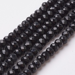 Faceted Imitation Jade Glass Beads Strands, Rondelle, Black, 4~4.5x3mm, Hole: 0.5mm, about 130~135pcs/strand, 15.5~16 inch(39~40cm)(EGLA-F124-NC03)