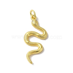 Brass Micro Pave Cubic Zirconia Pendants, Lead Free & Cadmium Free, Long-Lasting Plated, Snake, Real 18K Gold Plated, 28x12x2.5mm(KK-H487-15G)