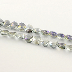 Electroplate Faceted Glass Heart Beads, Half Rainbow Plated, Medium Slate Blue, 10x10x7mm, Hole: 1mm(EGLA-R091-01)