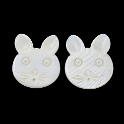 Natural Freshwater Shell Beads, Half Drilled, Rabbit, Floral White, 27x23.5x2.5mm, Hole: 1mm(BSHE-P033-12)