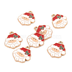 Eco-Friendly Alloy Enamel Pendants, Cadmium Free & Lead Free & Nickel Free, Christmas Santa Claus, Light Gold, White, 24.5x21.5x2mm, Hole: 2.5mm(ENAM-T011-55-NR)