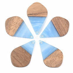 Opaque Resin & Walnut Wood Pendants, Teardrop, Cornflower Blue, 28x17.5x3mm, Hole: 1.8mm(RESI-S389-035A-C01)