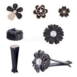 Iron Air Vent Clips, Plastic Card Slot, Alloy Enamel Cabochons, with Rhinestone, Flower, Black, 48.5x13x13mm, Hole: 3x3mm(DIY-TA0013-96)