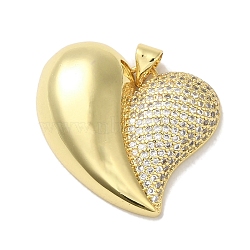 Rack Plating Brass Micro Pave Cubic Zirconia Pendants, Cadmium Free & Lead Free, Long-Lasting Plated, Heart, Real 18K Gold Plated, 23x27x7mm, Hole: 4.5x3mm(KK-P272-05G)