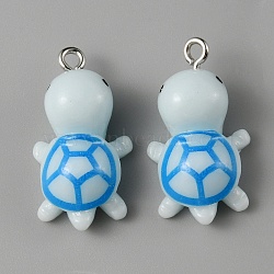 Opaque Resin Pendants, Cute Tortoise Charms, with Platinum Plated Iron Loops, Light Blue, 26x14x9.5mm, Hole: 2mm(RESI-WH0021-71E)