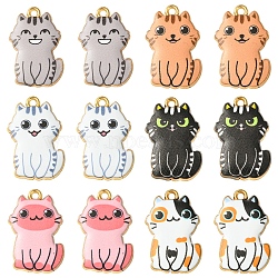 10Pcs Rack Plating Alloy Enamel Pendants, Golden, Cat Charm, Mixed Color, 25x17x3mm, Hole: 2mm(FIND-FS0002-53C)