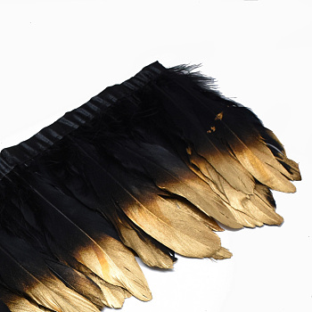 Golden Plated Goose Feather Cloth Strand Costume Accessories, Dyed, Black, 150~180x4mm, about 2m/bag