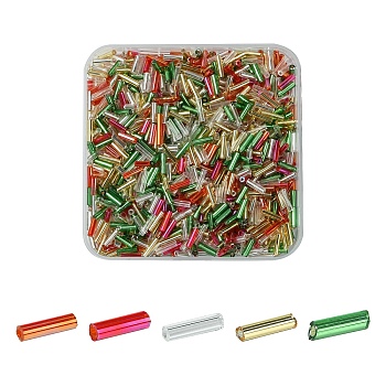 50G 5 Styles Christmas Theme Transparent Colours Glass Seed Beads, Bugle, Mixed Color, 6~8x1.8mm, Hole: 0.6~1.8mm, 10g/style