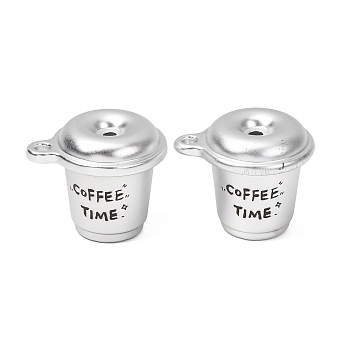 Opaque Printed Acrylic Pendants, Cup with Word Coffee Time Charms, Silver, 23.5x28.5x23.5mm, Hole: 2.5mm