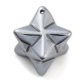 Electroplated Terahertz Stone Pendants, Merkaba Star Charms, Platinum Plated, 40.5x32.5x32mm, Hole: 1.8mm