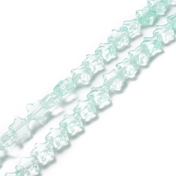 Transparent Glass Beads Strand, Star, Aquamarine, 8~8.5x8~8.5x3.5~4mm, Hole: 1mm, about 50pcs/strand, 14.25~15.35 inch(36.2~39cm)