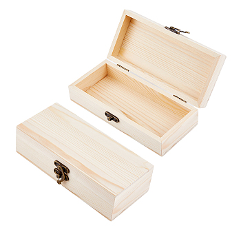 Rectangle Unfinished Wood Craft Storage Boxes, with Hinged Lid and Iron Closure, PapayaWhip, 18x8.2x4.95cm