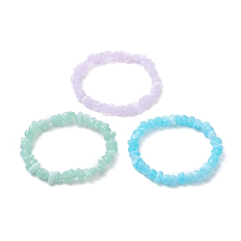 3Pcs 3 Color Acrylic Chips Beaded Stretch Bracelets Set for Kids, Mixed Color, Inner Diameter: 1-7/8 inch(4.7cm), 1Pc/color