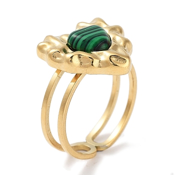 Ion Plating(IP) 304 Stainless Steel Ring, Adjustable Synthesize Malachite Rings, Heart, 15x15.5mm, Inner Diameter: Adjustable
