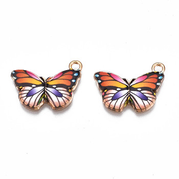 Printed Alloy Pendants, Cadmium Free & Nickel Free & Lead Free, Light Gold, Butterfly, Coral, 15x20x1.5mm, Hole: 1.8mm