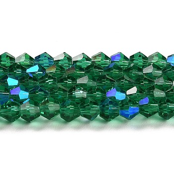 Transparent Electroplate Glass Beads Strands, AB Color Plated, Faceted, Bicone, Teal, 2.9~3.3x2.5mm, Hole: 0.7mm, about 145~150pcs/strand, 16.34~16.54 inch(41.5~42cm)